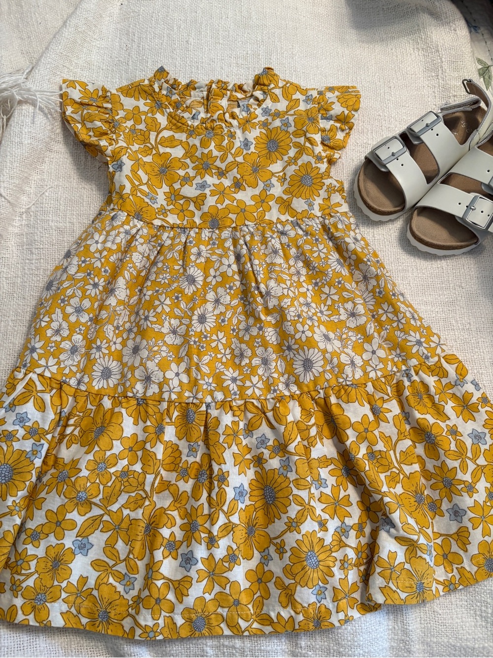 Girl’s Linen Yellow Floral Tiered Dress size 4